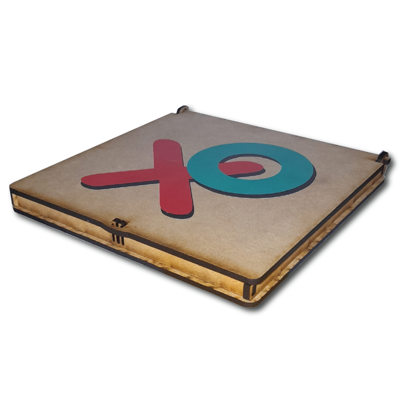 Tic-Tac-Toe Game Set with Integrated Hinges & Latch Box - 1/8" MDF Laser Cut Design - SVG, PDF, AI