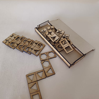 Shapes Domino Game Set & Laser Cut Box with Hinges - 1/8" MDF Design - SVG, PDF, AI