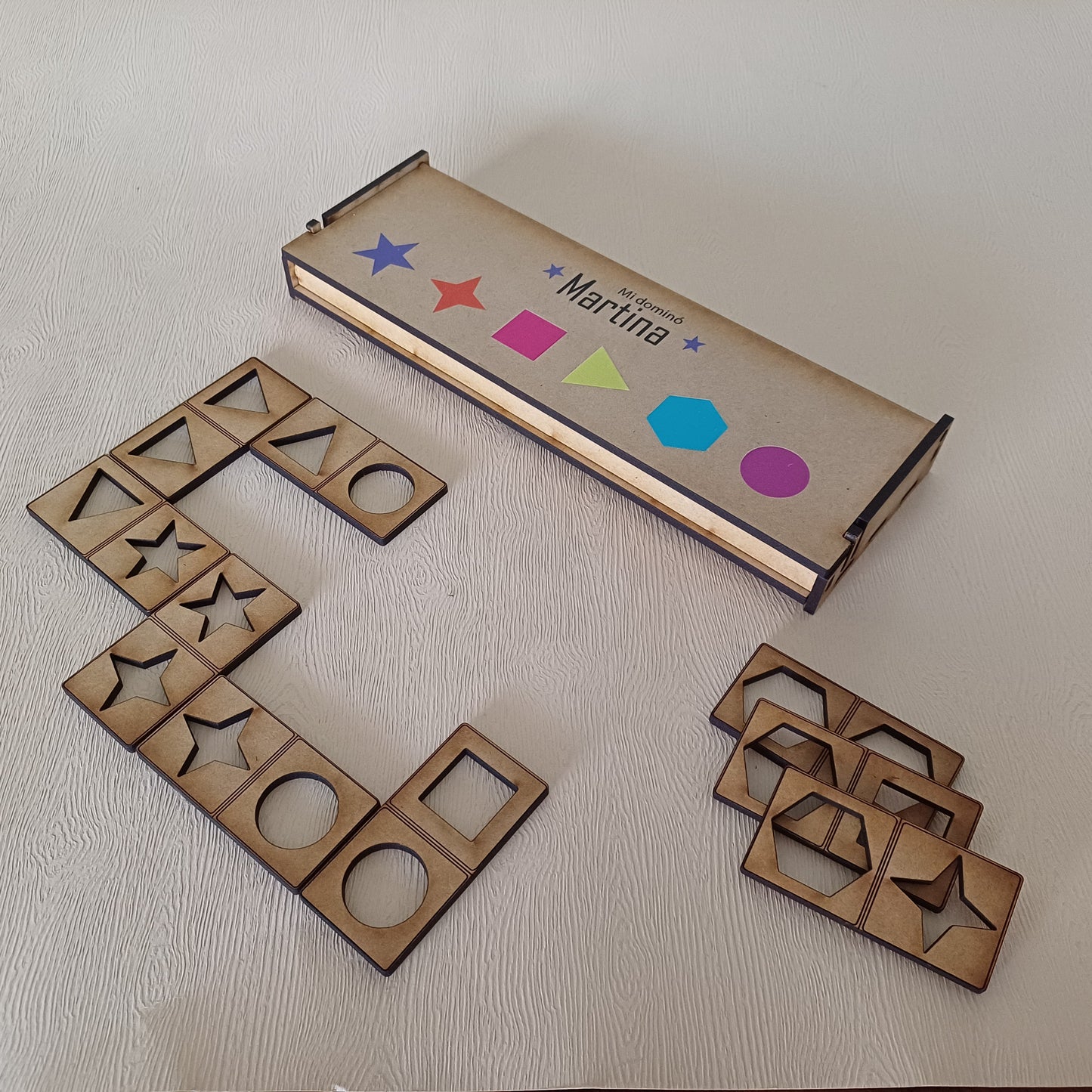 Shapes Domino Game Set & Laser Cut Box with Hinges - 1/8" MDF Design - SVG, PDF, AI