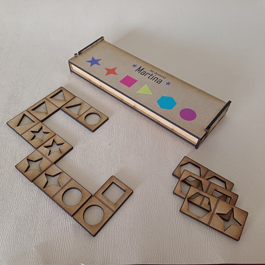 Shapes Domino Game Set & Laser Cut Box with Hinges - 1/8" MDF Design - SVG, PDF, AI