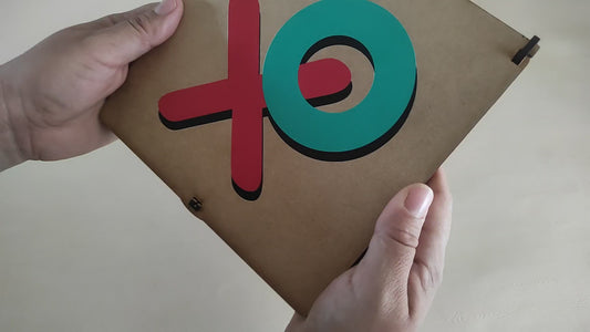 Tic-Tac-Toe Game Set with Integrated Hinges & Latch Box - 1/8" MDF Laser Cut Design - SVG, PDF, AI