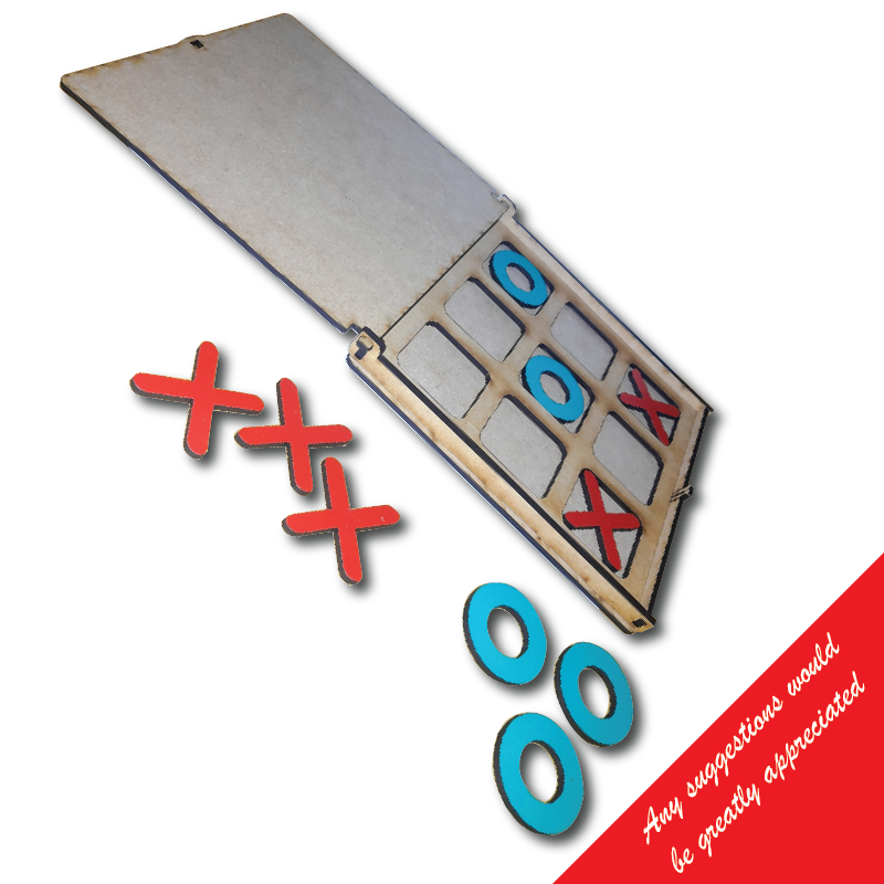 Tic-Tac-Toe Game Set with Integrated Hinges & Latch Box - 1/8" MDF Laser Cut Design - SVG, PDF, AI