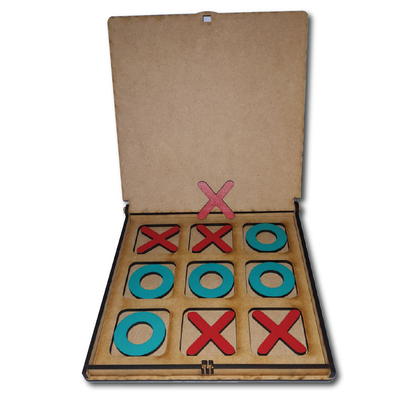 Tic-Tac-Toe Game Set with Integrated Hinges & Latch Box - 1/8" MDF Laser Cut Design - SVG, PDF, AI